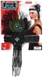 20'S -  SEQUIN FLAPPER HEADPIECE WITH PEACOCK FEATHER