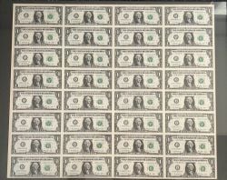 2009 -  UNCUT 1 DOLLAR BANK NOTE SHEET (4X8) (VF)