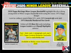 2020 BASEBALL -  TOPPS HERITAGE MINOR LEAGUE BASEBALL (P8/B18/C12)