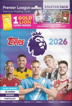 2025-26 SOCCER -  TOPPS PREMIER LEAGUE DEBUT EDITION – STARTER PACK (ALBUM + 10 CARDS + GOLD LION CARD)