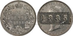 25-CENT -  1885 25-CENT CURVED-5/3 -  1885 CANADIAN COINS