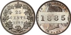 25-CENT -  1885 25-CENT STRAIGHT-5 -  1885 CANADIAN COINS
