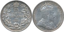 25-CENT -  1902 H 25-CENT (VF) -  1902 CANADIAN COINS