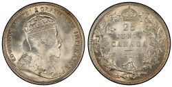25-CENT -  1906 25-CENT LARGE CROWN -  1906 CANADIAN COINS