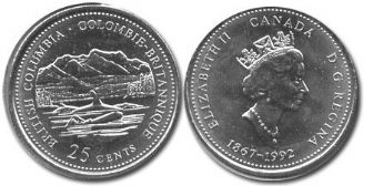 25-CENT -  1992 25-CENT - BRITISH COLUMBIA - BRILLIANT UNCIRCULATED (BU) -  1992 CANADIAN COINS 12