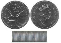 25-CENT -  1993 25-CENT ORIGINAL ROLL -  1993 CANADIAN COINS