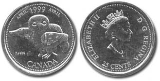 25-CENT -  1999 25-CENT - APRIL - BRILLIANT UNCIRCULATED (BU) -  1999 CANADIAN COINS 04