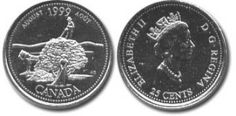 25-CENT -  1999 25-CENT - AUGUST - BRILLIANT UNCIRCULATED (BU) -  1999 CANADIAN COINS 08