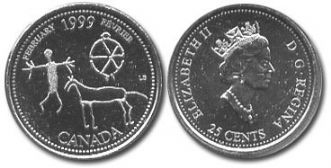 25-CENT -  1999 25-CENT - FEBRUARY - BRILLIANT UNCIRCULATED (BU) -  1999 CANADIAN COINS 02