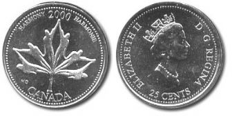 25-CENT -  2000 25-CENT - HARMONY - BRILLIANT UNCIRCULATED (BU) -  2000 CANADIAN COINS 06