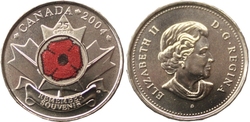 25-CENT -  2004 25-CENT - POPPY - BRILLIANT UNCIRCULATED (BU) -  2004 CANADIAN COINS