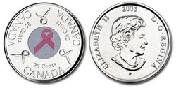 25-CENT -  2006 25-CENT - PINK RIBBON - BRILLIANT UNCIRCULATED (BU) -  2006 CANADIAN COINS