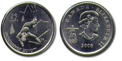 25-CENT -  2008 25-CENT - FREE STYLE SKIING -BRILLIANT UNCIRCULATED (BU) -  2008 CANADIAN COINS 07