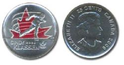 25-CENT -  2009 COLORED 25-CENT - CINDY KLASSEN -  2009 CANADIAN COINS 15