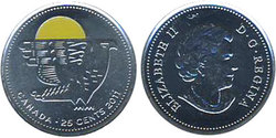25-CENT -  2011 COLORED 25-CENT - PEREGRINE FALCON - BRILLIANT UNCIRCULATED (BU) -  2011 CANADIAN COINS