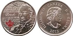 25-CENT -  2012 COLORED 25-CENT - SIR ISAAC BROCK - BRILLIANT UNCIRCULATED (BU) -  2012 CANADIAN COINS