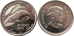 25-CENT -  2013 25-CENT - LIFE IN THE NORTH (BELUGAS FROSTED FINISH) - BU -  2013 CANADIAN COINS