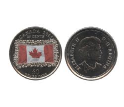 25-CENT -  2015 COLORED 25-CENT - CANADIAN FLAG - FADED COLOUR (BU) -  2015 CANADIAN COINS