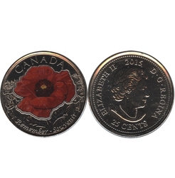25-CENT -  2015 COLORED 25-CENT - IN FLANDERS FIELDS (POPPY) -  2015 CANADIAN COINS