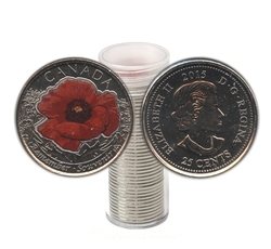 25-CENT -  2015 COLORED 25-CENT - IN FLANDERS FIELDS (POPPY) - PACK OF 40-BRILLIANT UNCIRCULATED (BU) -  2015 CANADIAN COINS