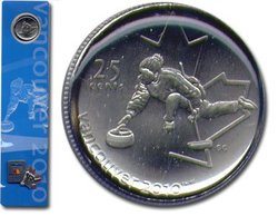 25-CENT -  25-CENT CURLING COIN BOOKMARK WITH COMMEMORATIVE PIN -  2007 CANADIAN COINS