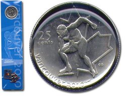 25-CENT -  25-CENT SPEED SKATING COIN BOOKMARK WITH COMMEMORATIVE PIN -  2009 CANADIAN COINS