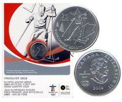 25-CENT -  CROSS COUNTRY SKIING - OFFICIAL FIRST DAY COIN -  2009 CANADIAN COINS 10