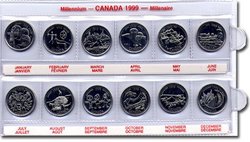 25-CENT -  SET OF 12 25-CENT COINS ON THE 12 MONTHS OF THE YEAR (BU) -  1999 CANADIAN COINS