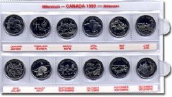 25-CENT -  SET OF 12 25-CENT COINS ON THE 12 MONTHS OF THE YEAR (CIRCULATED) -  1999 CANADIAN COINS