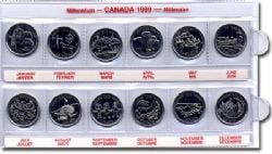 25-CENT -  SET OF 12 25-CENT COINS ON THE 12 MONTHS OF THE YEAR - ROPE VARIETY (CIRCULATED) -  1999 CANADIAN COINS