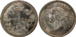 5-CENT -  1858 5-CENT - SMALL DATE 5 OVER 5 -  1858 CANADIAN COINS