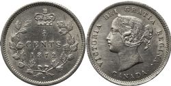 5-CENT -  1872 H 5-CENT 2 OVER 2 -  1872 CANADIAN COINS