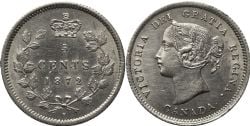 5-CENT -  1872 H 5-CENT 7 OVER 7 -  1872 CANADIAN COINS