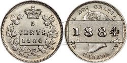 5-CENT -  1884 5-CENT NEAR-4, POINTED 4 -  1884 CANADIAN COINS