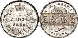 5-CENT -  1885 5-CENT SMALL-5/5 -  1885 CANADIAN COINS