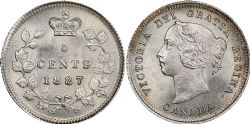 5-CENT -  1887 5-CENT 7 OVER 7 -  1887 CANADIAN COINS