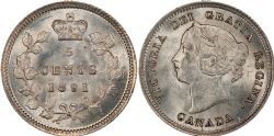 5-CENT -  1891 5-CENT 8/8 -  1891 CANADIAN COINS