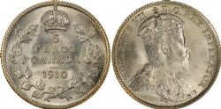 5-CENT -  1910 5-CENT ROUND LEAVES & BOW -  1910 CANADIAN COINS