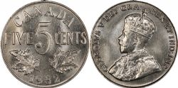 5-CENT -  1932 5-CENT NEAR-S, NEAR-2 (AU) -  1932 CANADIAN COINS