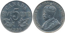 5-CENT -  1936 5-CENT FAR-S -  1936 CANADIAN COINS