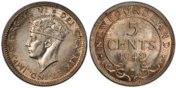 5-CENT -  1942 C 5-CENT (EF) -  1942 NEWFOUNFLAND COINS
