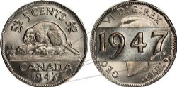 5-CENT -  1947 5-CENT DOT -  1947 CANADIAN COINS