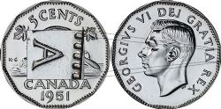 5-CENT -  1951 5-CENT HIGHT RELIEF -  1951 CANADIAN COINS