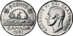 5-CENT -  1951 5-CENT LOW RELIEF -  1951 CANADIAN COINS