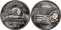 5-CENT -  1964 5-CENT EXTRA WATER LINE -  1964 CANADIAN COINS