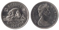 5-CENT -  1965 5-CENT LARGE BEADS -  1965 CANADIAN COINS