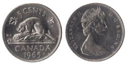 5-CENT -  1966 5-CENT SMALL BEADS ATTACHED & JEWEL, DOUBLED DIE LEGEND -  1965 CANADIAN COINS
