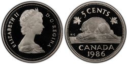 5-CENT -  1986 5-CENT (PR) -  1986 CANADIAN COINS