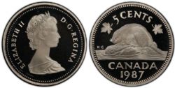 5-CENT -  1987 5-CENT (PR) -  1987 CANADIAN COINS