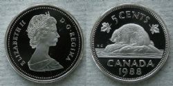 5-CENT -  1988 5-CENT (PR) -  1988 CANADIAN COINS